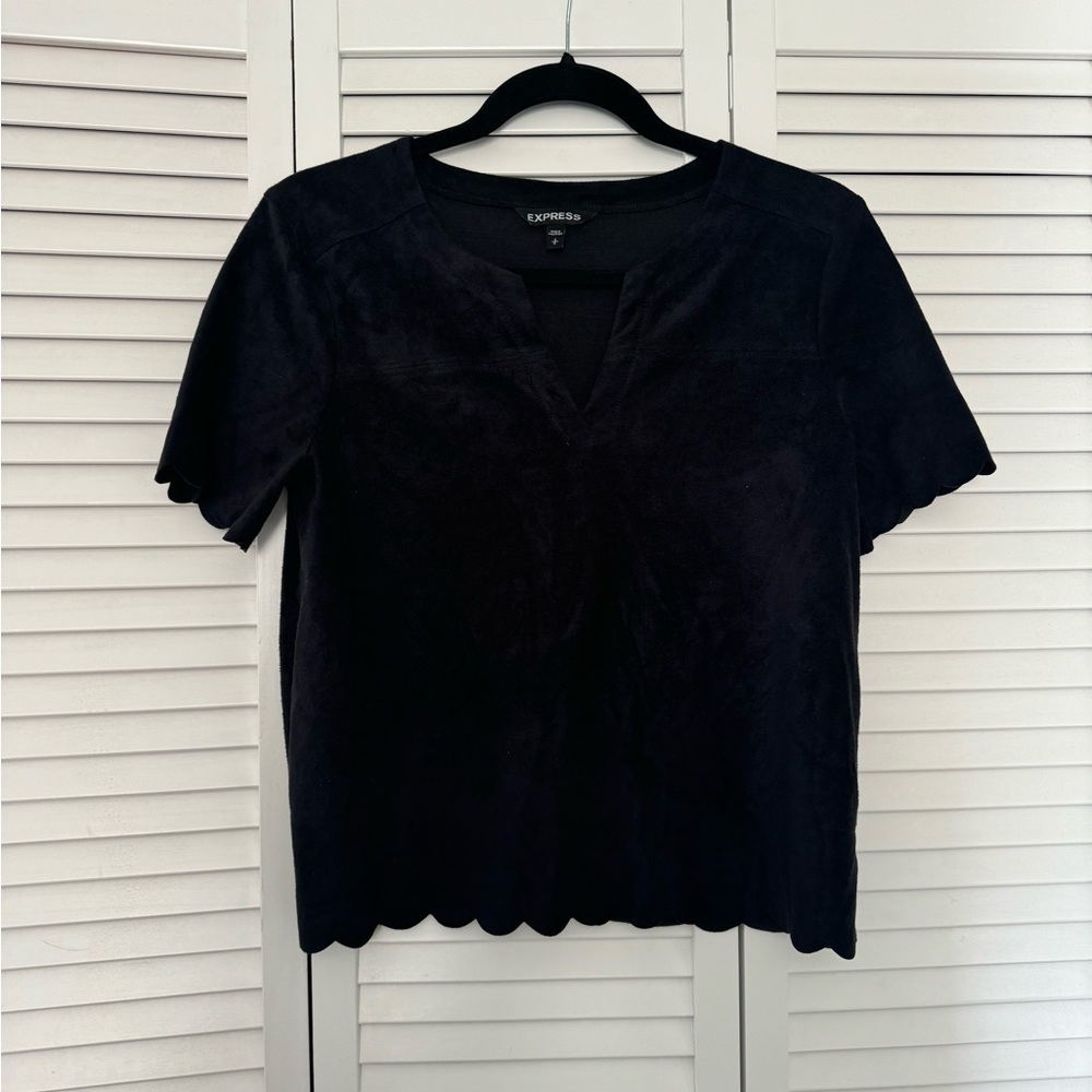 Suede Scalloped Sleeve Top
